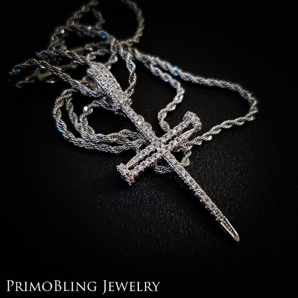 Lab Simulated Diamond Nail Cross Necklace